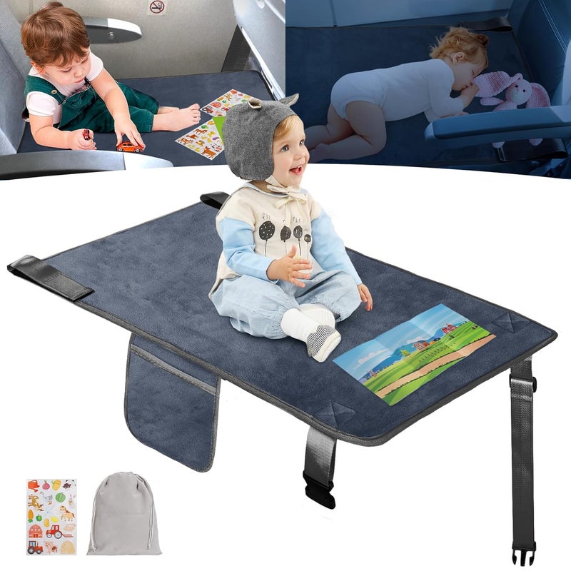 GoCozy Toddler Airplane Bed, Travel Essentials for Kids, Soft Toddler Airplane Travel Essentials with Sticker Book, Grey - Image 1